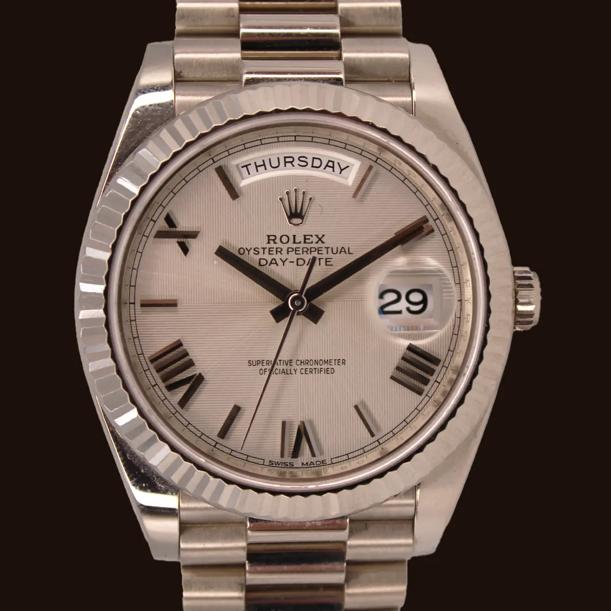 ROLEX DAY-DATE 40 228239 ORO BIANCO QUADRANTE ARGENTO ROMANI – 2021